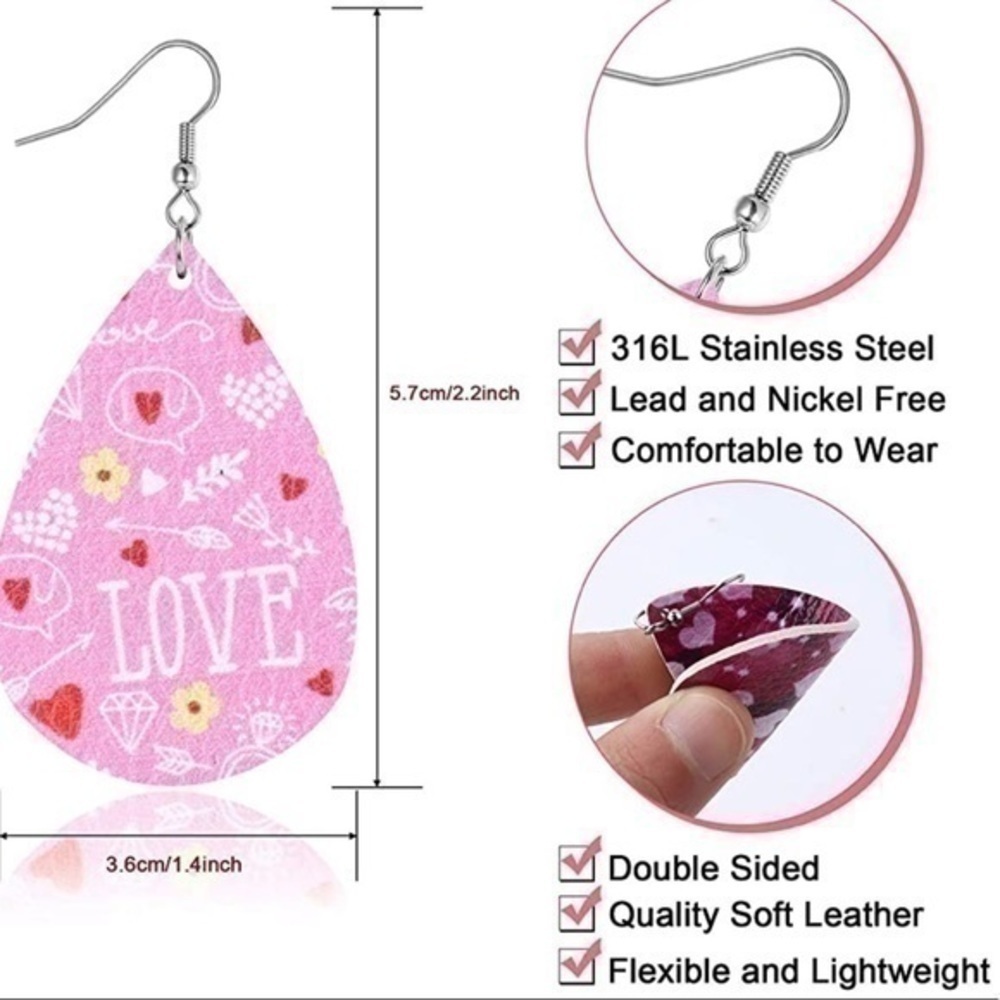 Hand Crafted Stainless Steel Valentine Teardrop Earrings - Picture 2 of 2